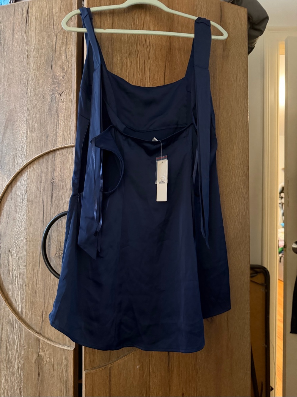 Women's Navy Satin Tie-Strap Cami Top